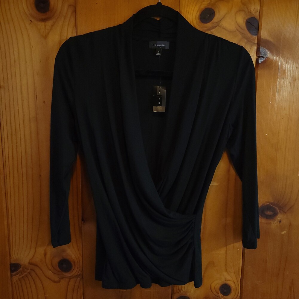 2015 The Limited Black Sweater XS Long Sleeve Draped Front y2k deadstock vintage
